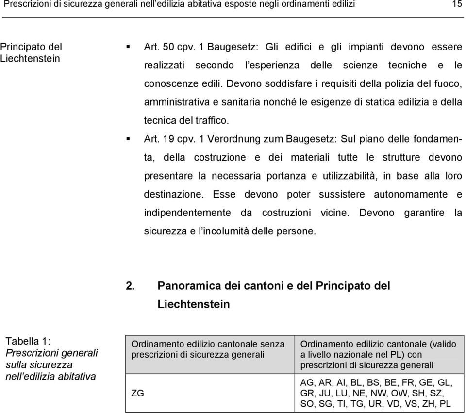 Devono soddisfare i requisiti della polizia del fuoco, amministrativa e sanitaria nonché le esigenze di statica edilizia e della tecnica del traffico. Art. 19 cpv.