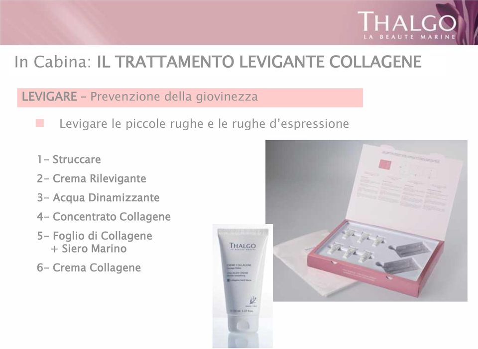 1- Struccare 2- Crema Rilevigante 3- Acqua Dinamizzante 4-