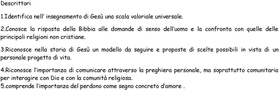 Riconosce nella storia di Gesù un modello da seguire e proposte di scelte possibili in vista di un personale progetto di vita. 4.