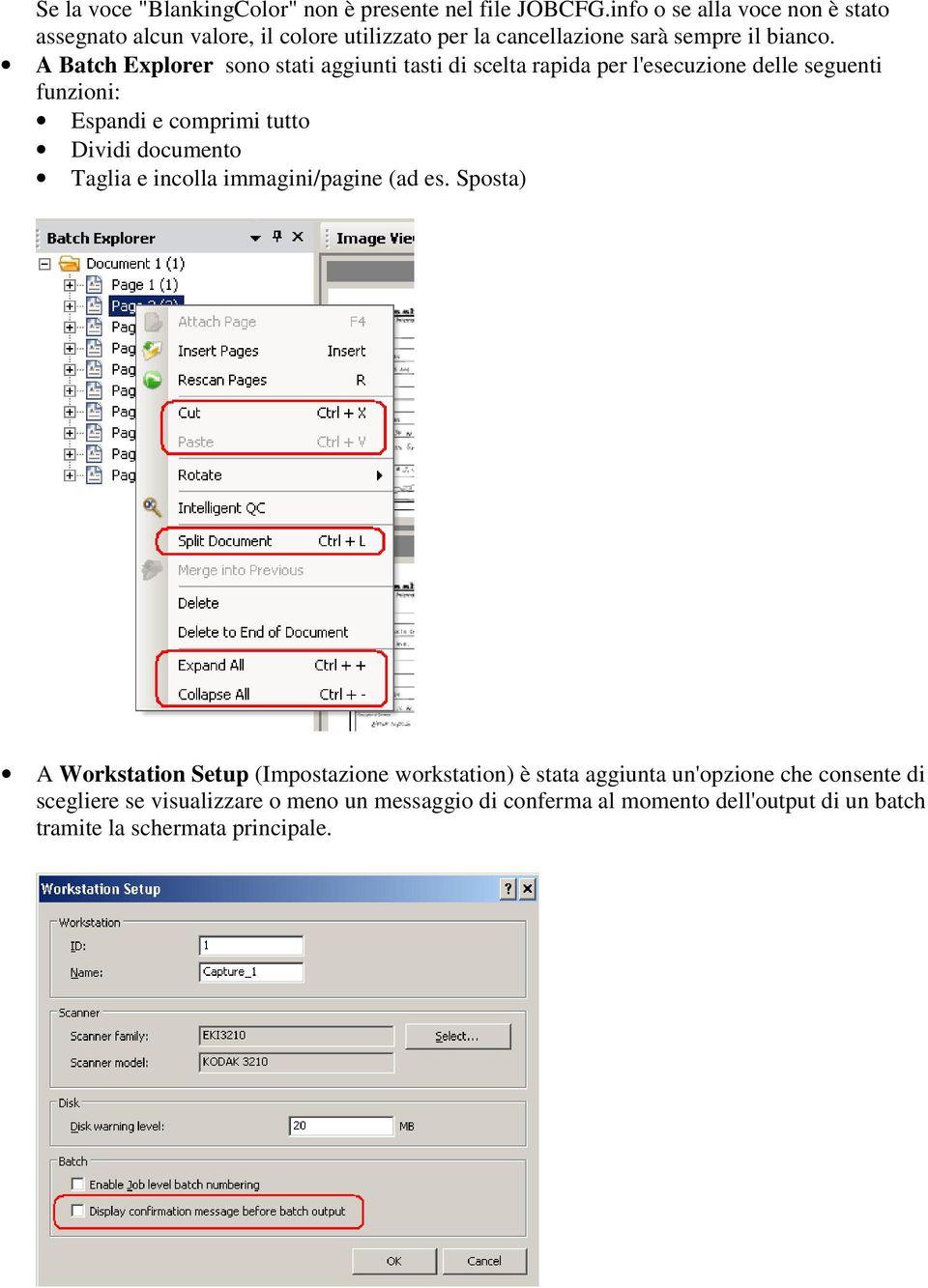 A Batch Explorer sono stati aggiunti tasti di scelta rapida per l'esecuzione delle seguenti funzioni: Espandi e comprimi tutto Dividi documento