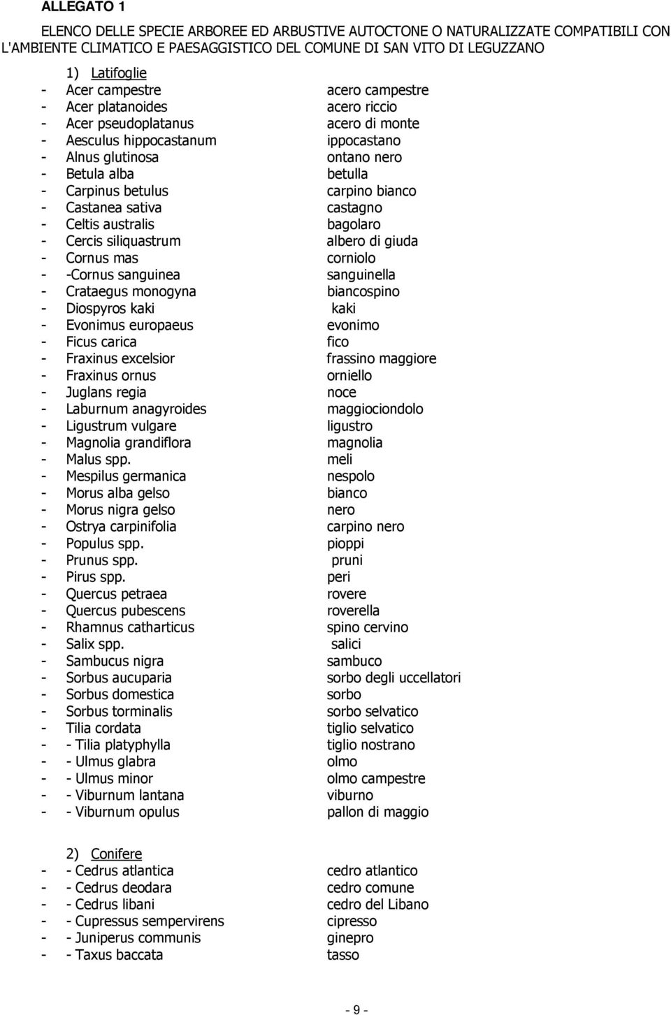 carpino bianco - Castanea sativa castagno - Celtis australis bagolaro - Cercis siliquastrum albero di giuda - Cornus mas corniolo - -Cornus sanguinea sanguinella - Crataegus monogyna biancospino -