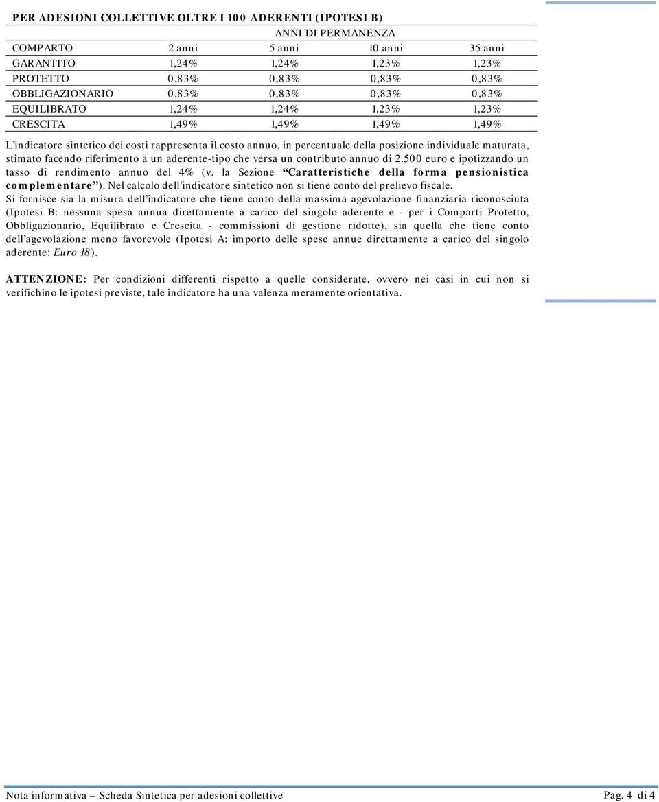 maturata, stimato facendo riferimento a un aderente-tipo che versa un contributo annuo di 2.500 euro e ipotizzando un tasso di rendimento annuo del 4% (v.