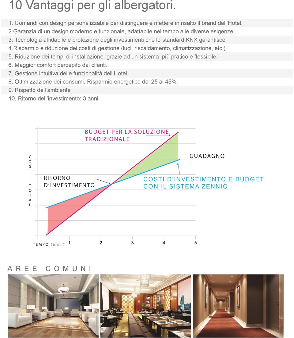 Risparmio e riduzione dei costi di gestione (luci, riscaldamento, climatizzazione, etc.) 5. Riduzione dei tempi di installazione, grazie ad un sistema più pratico e flessibile. 6.