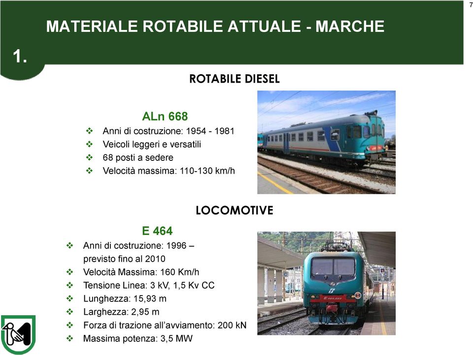 sedere Velocità massima: 110-130 km/h LOCOMOTIVE E 464 Anni di costruzione: 1996 previsto fino al