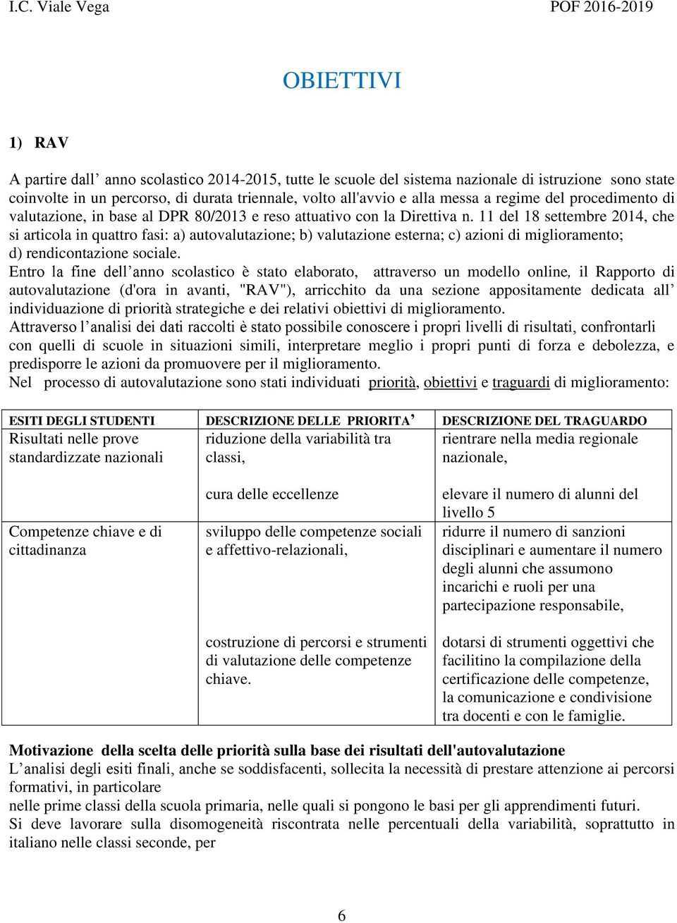 11 del 18 settembre 2014, che si articola in quattro fasi: a) autovalutazione; b) valutazione esterna; c) azioni di miglioramento; d) rendicontazione sociale.