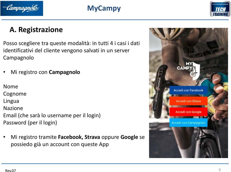 Campagnolo Nome Cognome Lingua Nazione Email (che sarà lo username per il login) Password