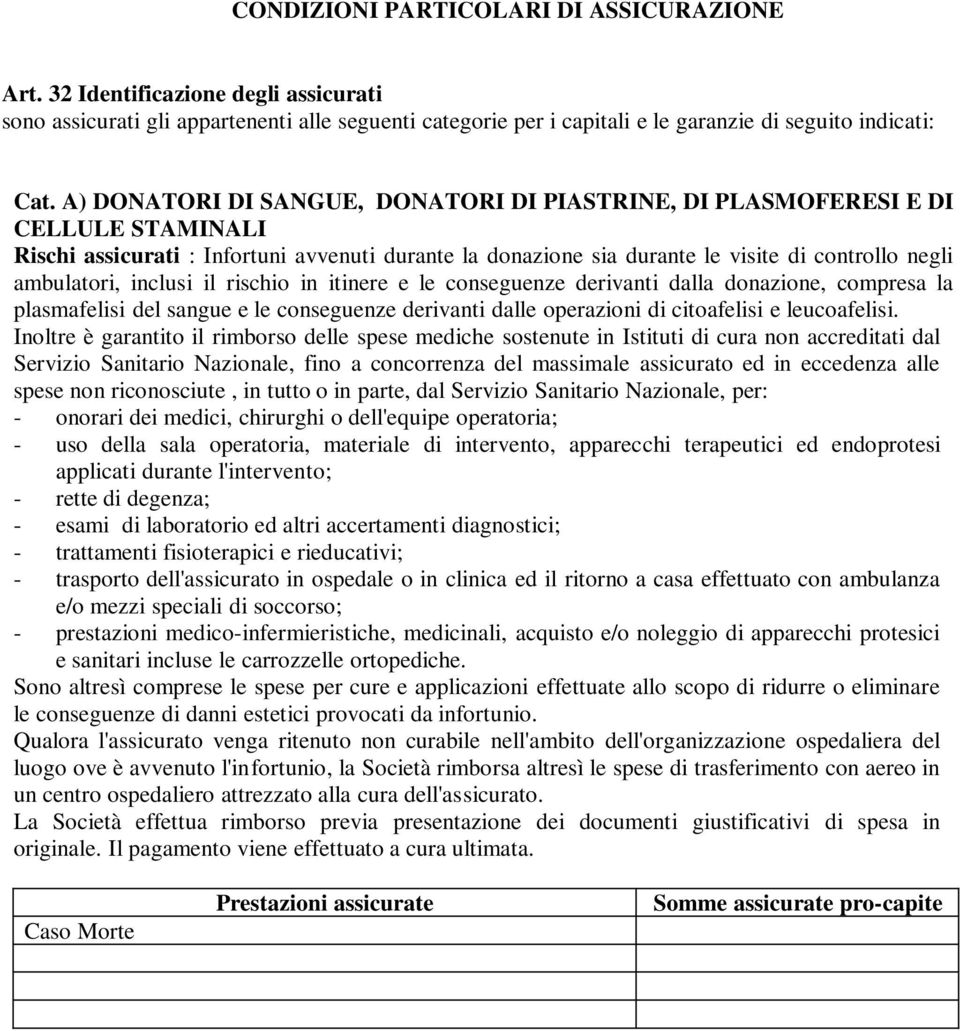 inclusi il rischio in itinere e le conseguenze derivanti dalla donazione, compresa la plasmafelisi del sangue e le conseguenze derivanti dalle operazioni di citoafelisi e leucoafelisi.