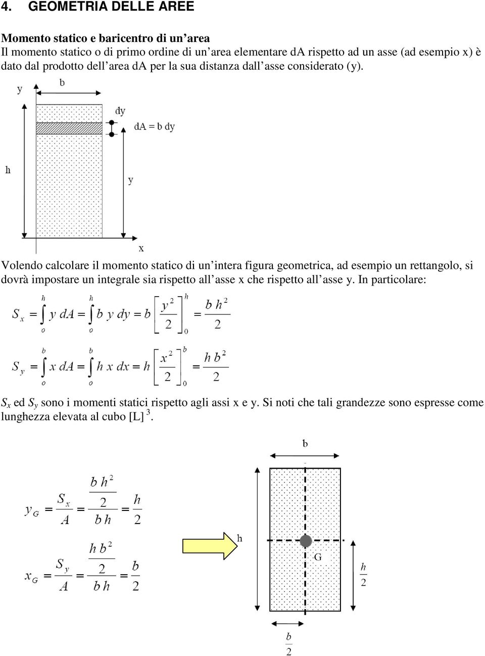 Volendo calcolare il momento statico di un intera figura geometrica, ad esempio un rettangolo, si dovrà impostare un integrale sia rispetto