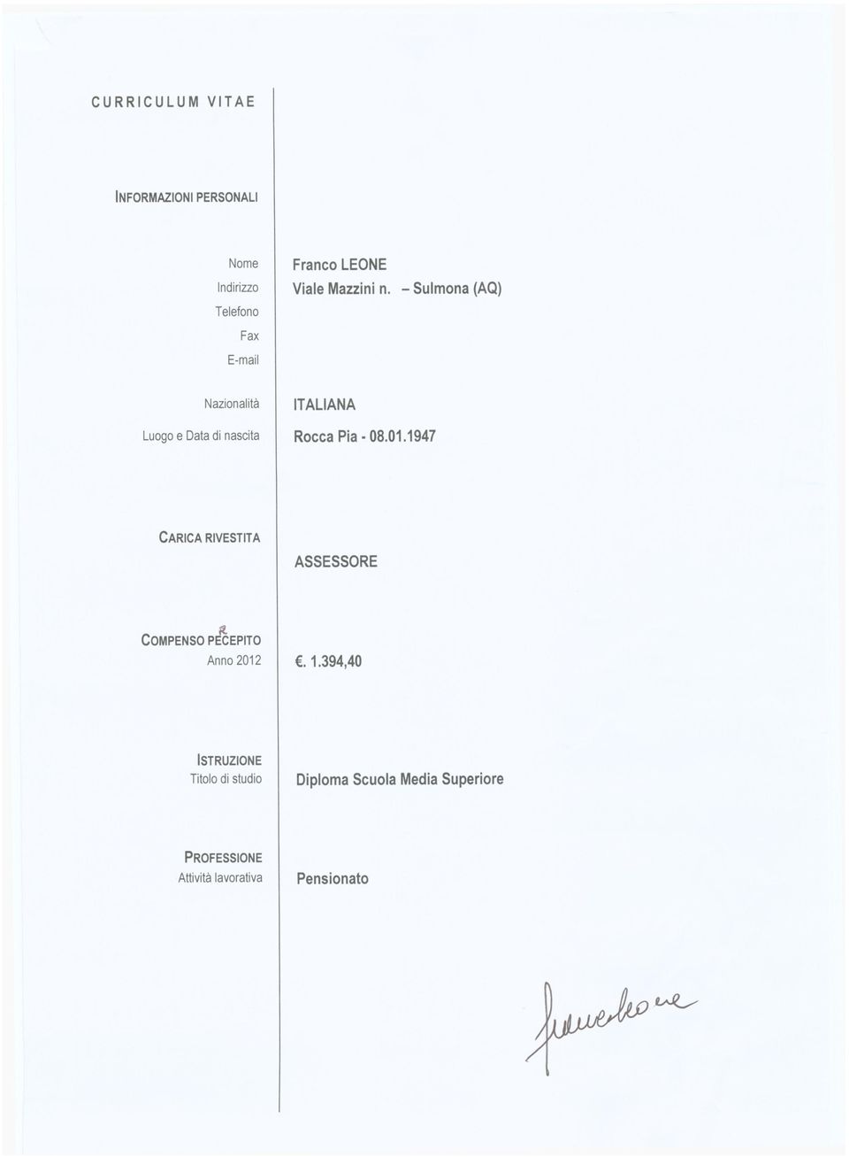 1947 ASSESSORE.1.394,40 Diploma