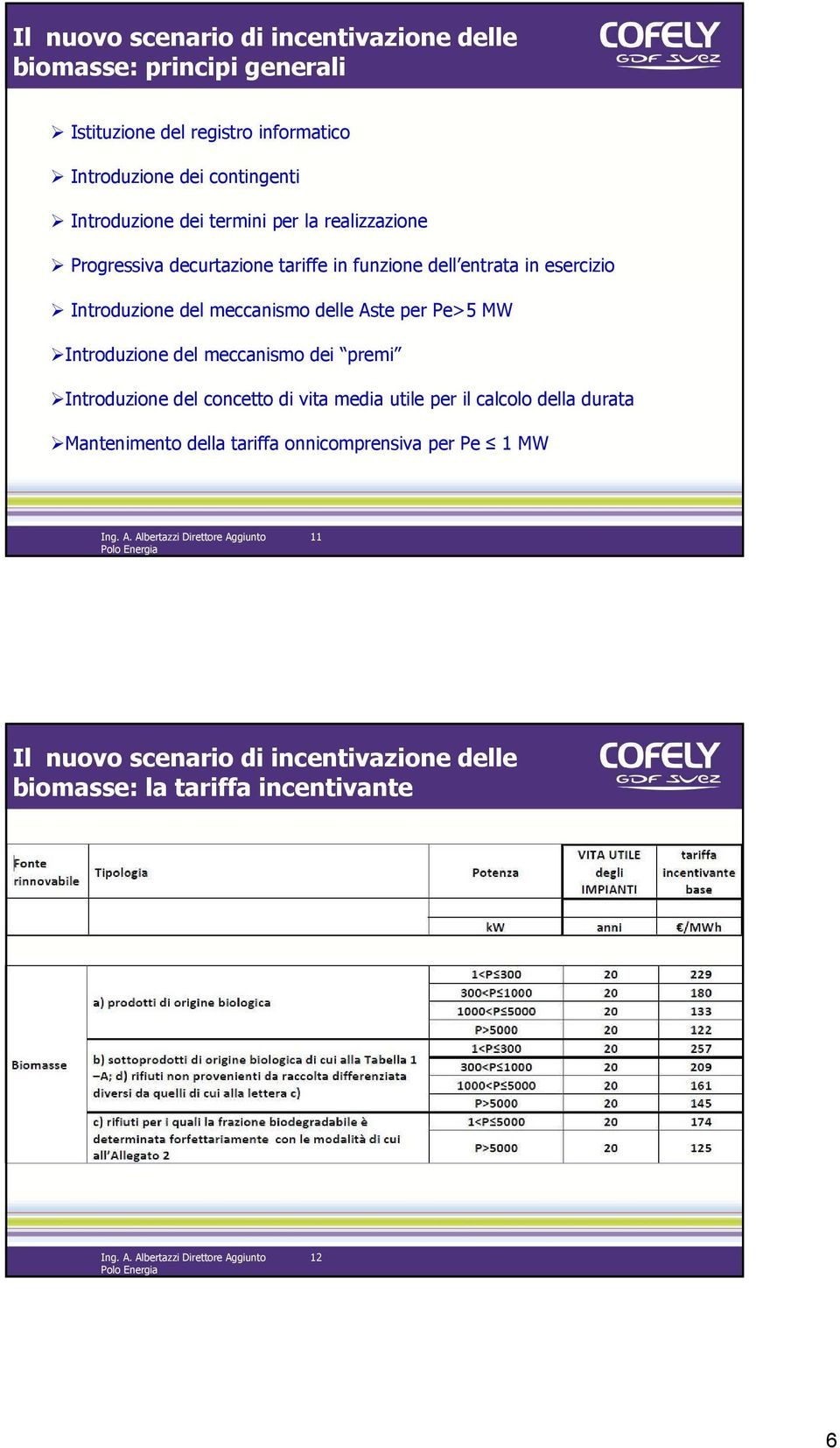 meccanismo delle Aste per Pe>5 MW Introduzione del meccanismo dei premi Introduzione del concetto di vita media utile per il calcolo della