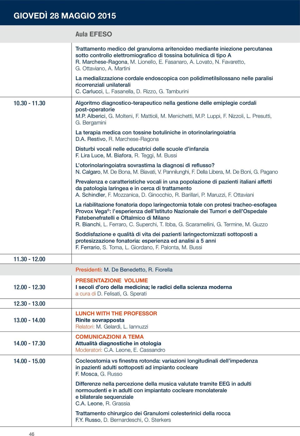 Fasanella, D. Rizzo, G. Tamburini 10.30-11.30 Algoritmo diagnostico-terapeutico nella gestione delle emiplegie cordali post-operatorie M.P. Alberici, G. Molteni, F. Mattioli, M. Menichetti, M.P. Luppi, F.