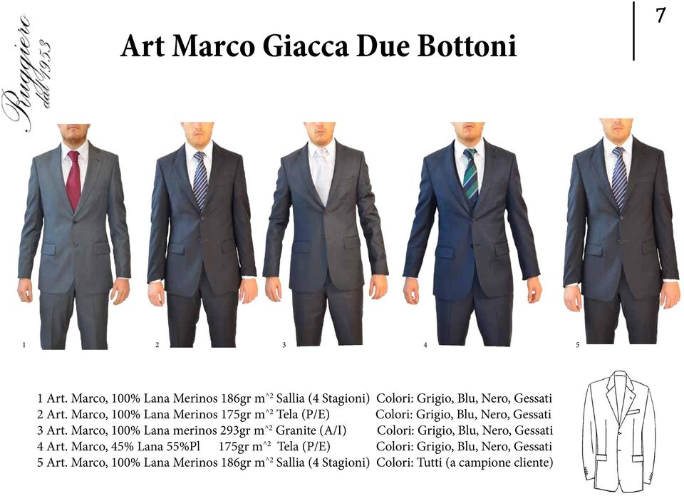 Marco, 100% Lana Merinos 175gr m^2 Tela (P/E) Colori: Grigio, Blu, Nero, Gessati 3 Art.