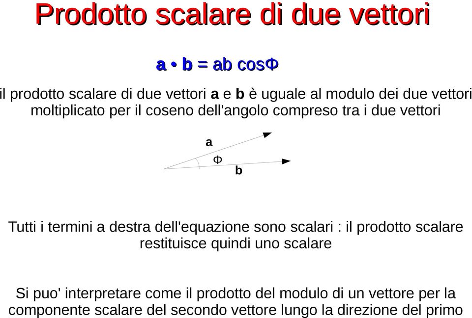 dell'equazione sono scalari : il prodotto scalare restituisce quindi uno scalare Si puo' interpretare come il