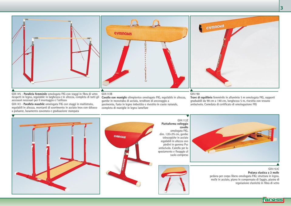 stampata GIA113B Cavallo con maniglie olimpionico omologato FIG, regolabile in altezza, gambe in monotubo di acciaio, tenditore di ancoraggio a pavimento, fusto in legno imbottito e rivestito in