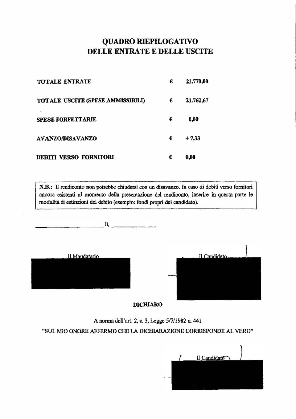 In caso di debiti verso fornitori ancora esistenti al momento della presentazione del rendiconto, inserire in questa parte le modalità di