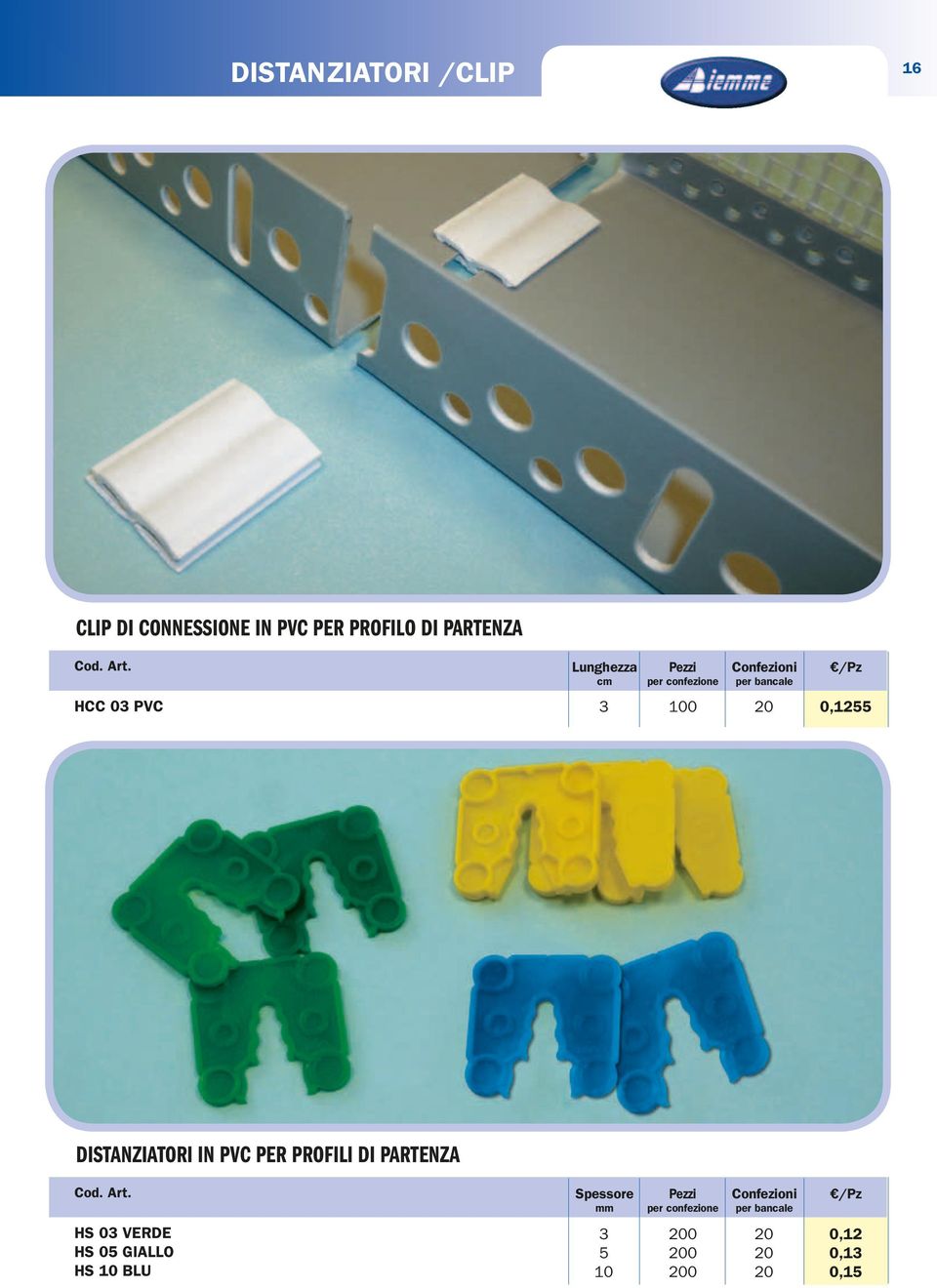 0,1255 DISTANZIATORI IN PVC PER PROFILI DI PARTENZA HS 03