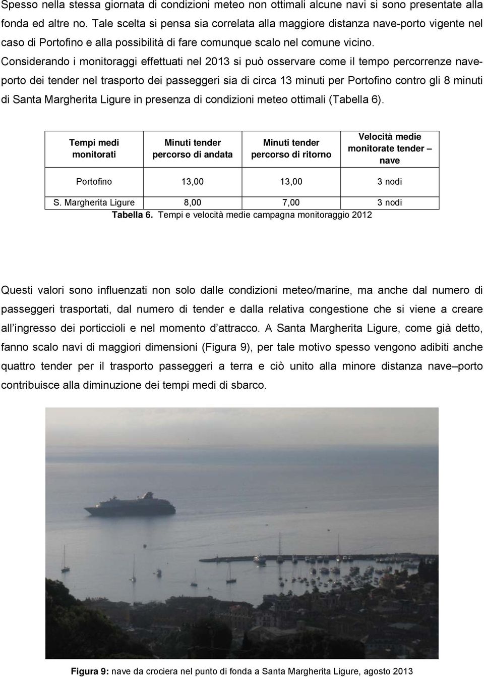 Considerando i monitoraggi effettuati nel 2013 si può osservare come il tempo percorrenze naveporto dei tender nel trasporto dei passeggeri sia di circa 13 minuti per Portofino contro gli 8 minuti di