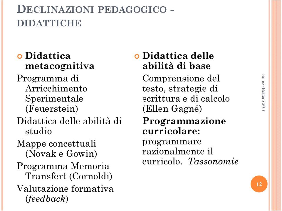 Transfert (Cornoldi) Valutazione formativa (feedback) Didattica delle abilità di base Comprensione del testo,