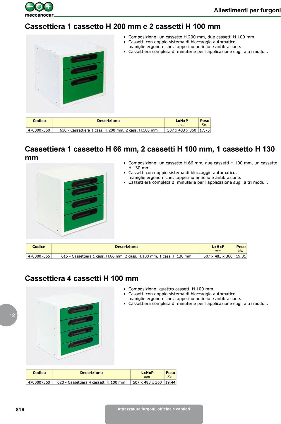 200, 2 cass. H.100 507 x 483 x 360 17,75 Cassettiera 1 cassetto H 66, 2 cassetti H 100, 1 cassetto H 130 Composizione: un cassetto H.66, due cassetti H.100, un cassetto H 130.