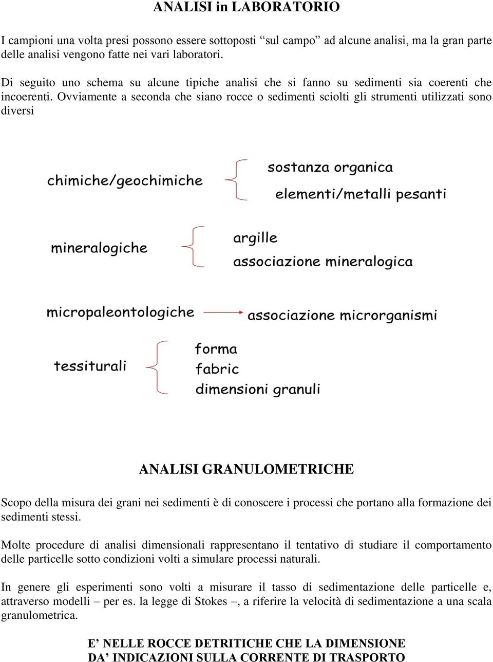 Ovviamente a seconda che siano rocce o sedimenti sciolti gli strumenti utilizzati sono diversi ANALISI GRANULOMETRICHE Scopo della misura dei grani nei sedimenti è di conoscere i processi che portano