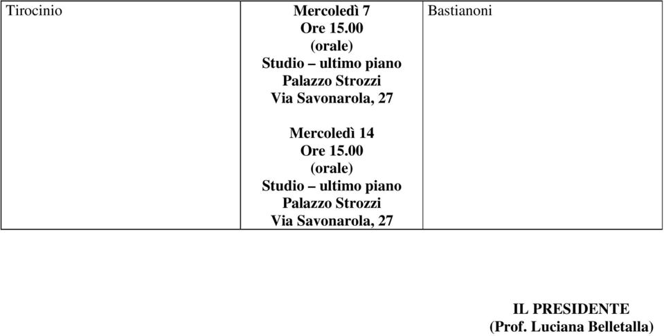 Mercoledì 14 Studio ultimo piano