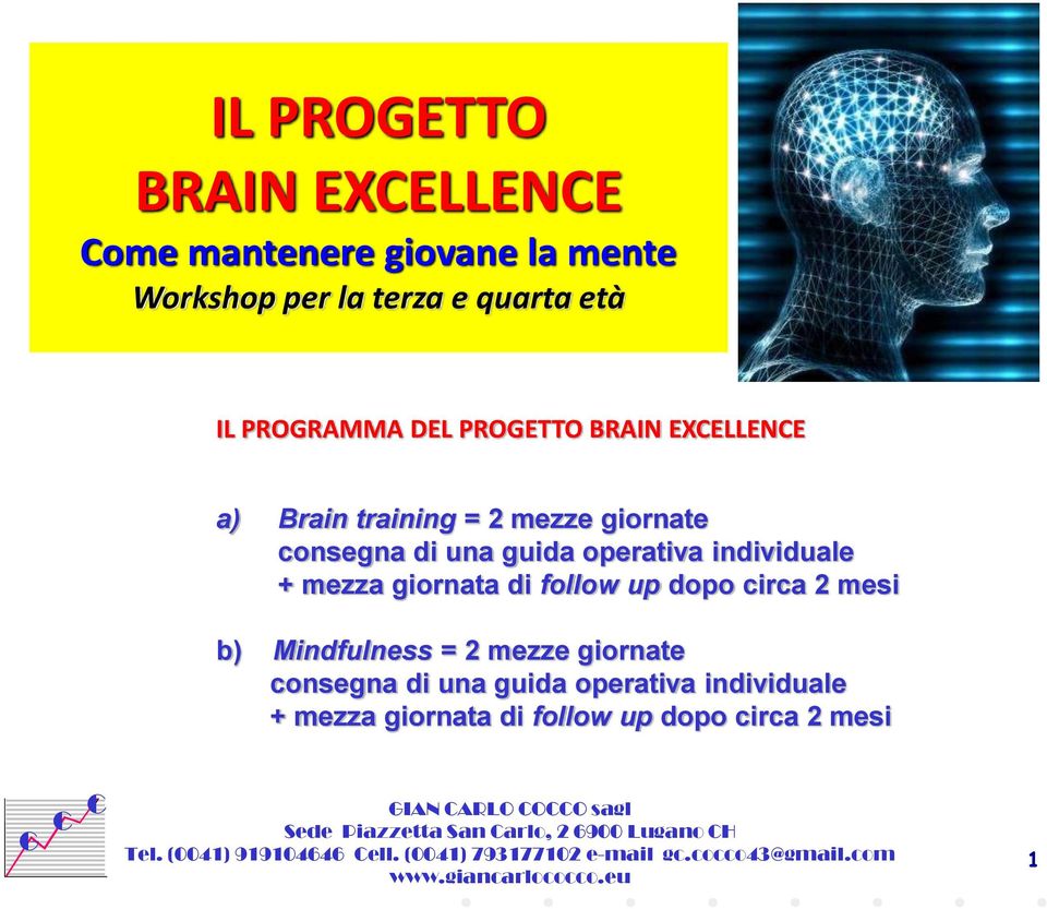 Mindfulness = 2 mezze giornate consegna di una guida operativa individuale + mezza giornata di follow up dopo circa 2 mesi G C C GIAN CARLO