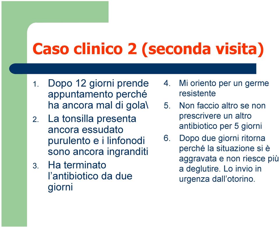 Ha terminato l antibiotico da due giorni 4. Mi oriento per un germe resistente 5.