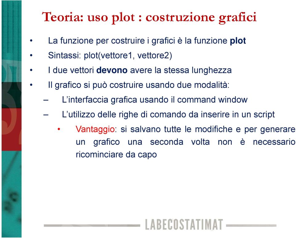 modalità: L interfaccia grafica usando il command window L utilizzo delle righe di comando da inserire in un