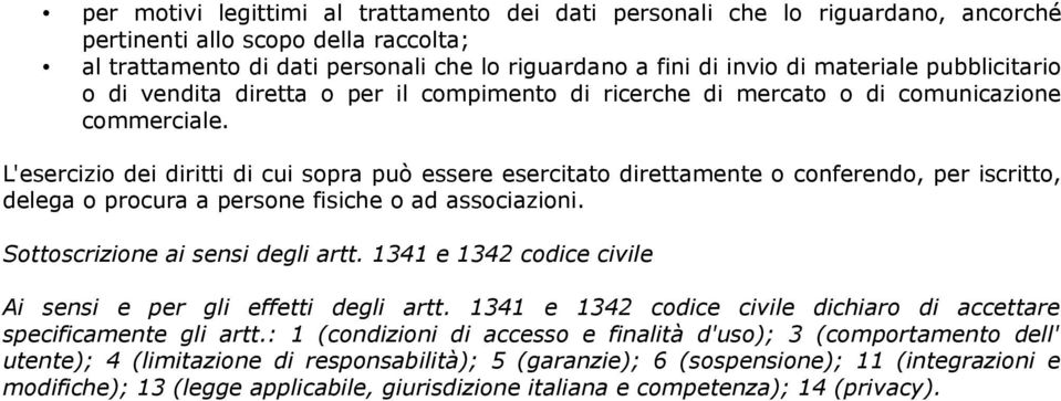 L'esercizio dei diritti di cui sopra può essere esercitato direttamente o conferendo, per iscritto, delega o procura a persone fisiche o ad associazioni. Sottoscrizione ai sensi degli artt.