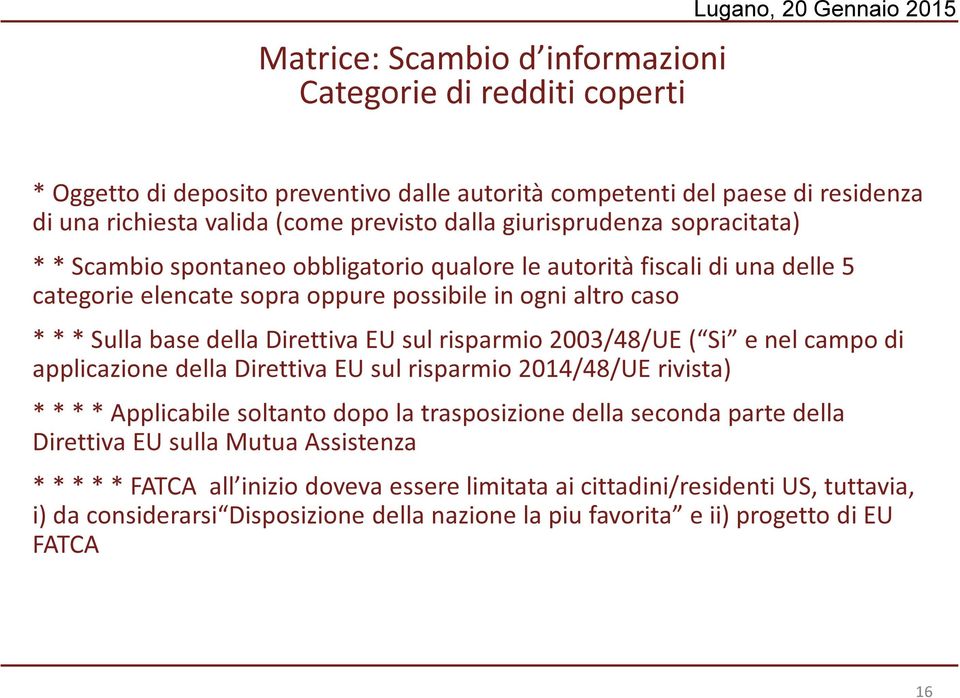 della Direttiva EU sul risparmio 2003/48/UE ( Si e nel campo di applicazione della Direttiva EU sul risparmio 2014/48/UE rivista) * * * * Applicabile soltanto dopo la trasposizione della seconda