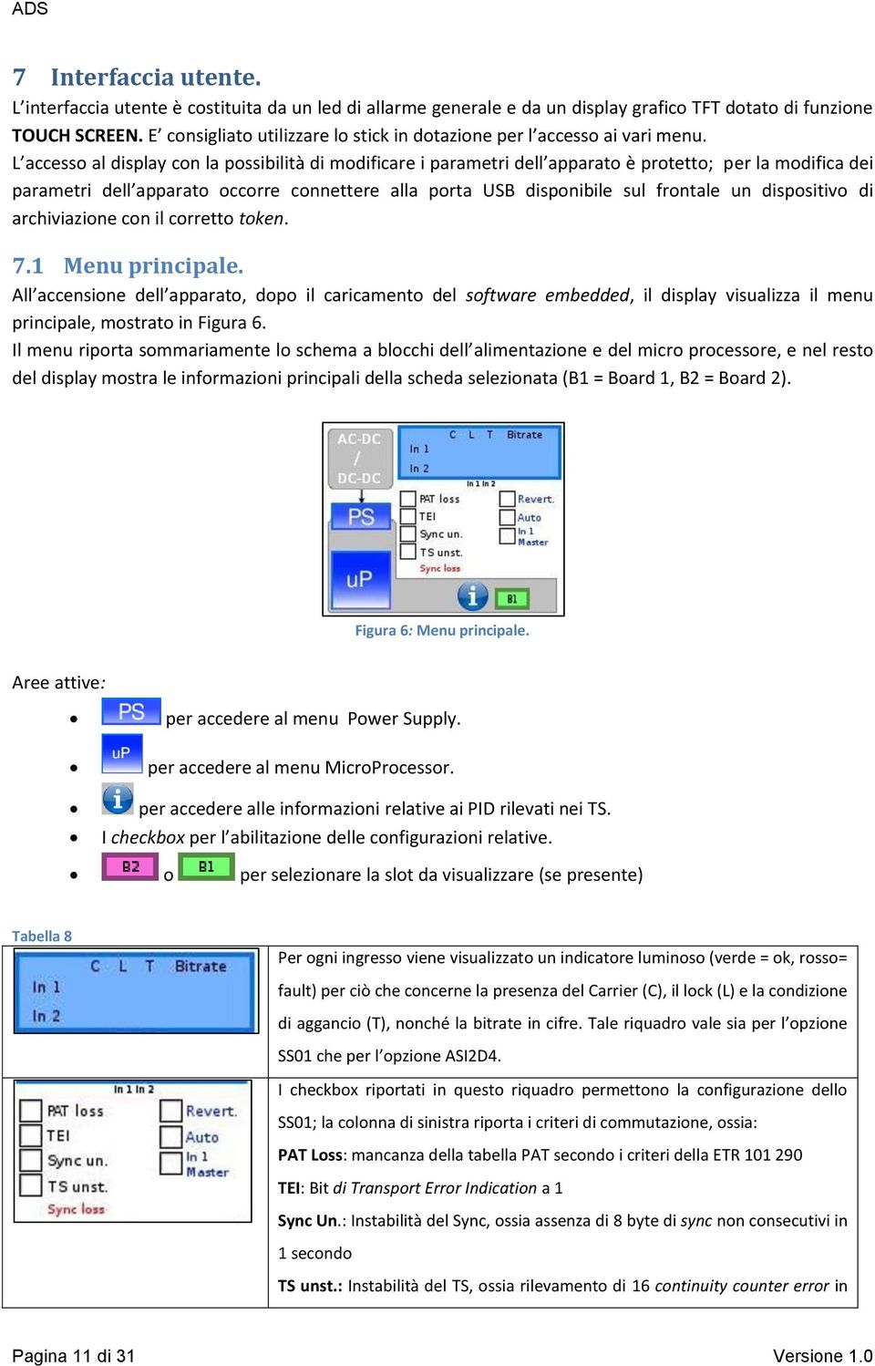 L accesso al display con la possibilità di modificare i parametri dell apparato è protetto; per la modifica dei parametri dell apparato occorre connettere alla porta USB disponibile sul frontale un