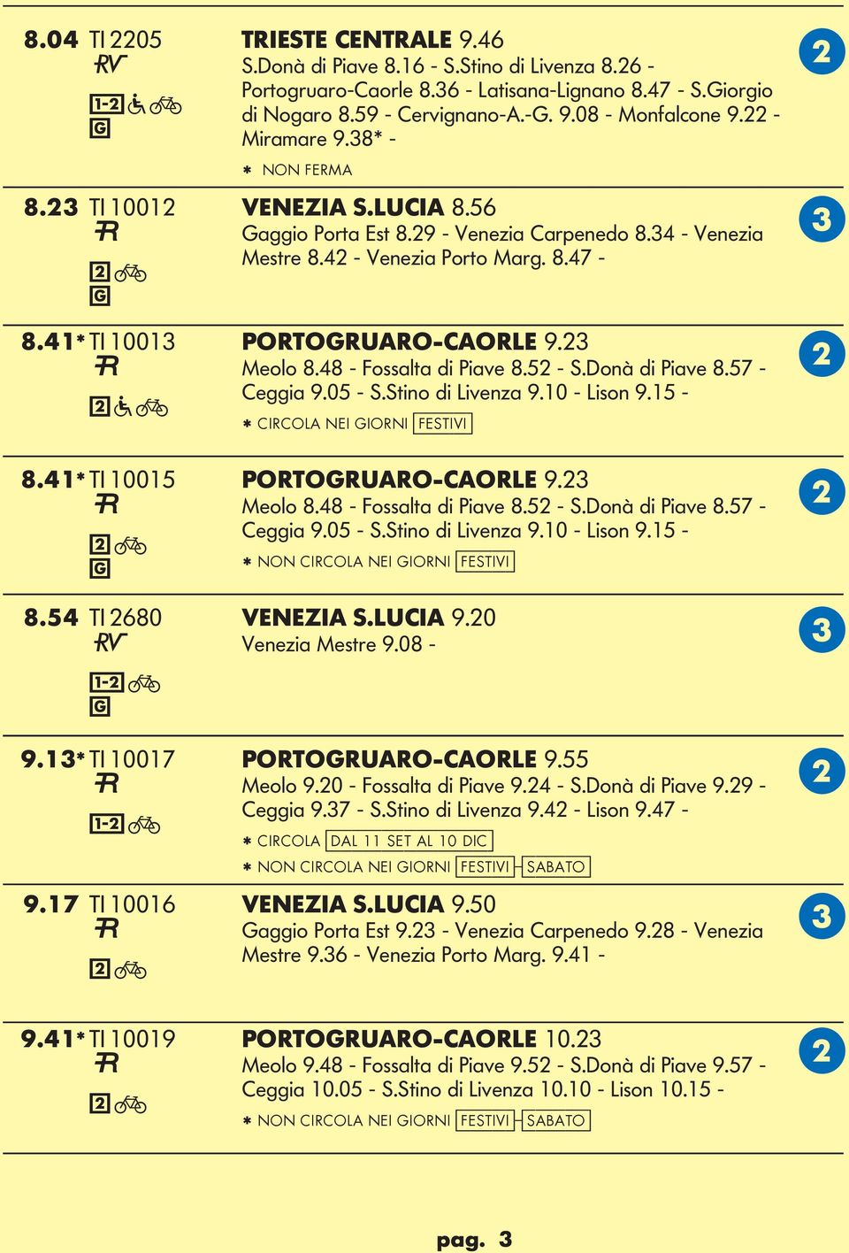 48 - Fossalta di Piave 8.52 - S.Donà di Piave 8.57 - eggia 9.05 - S.Stino di ivenza 9.10 - ison 9.15 - * IROA NEI IORNI [festivi] 8.41* TI 10015 PORTORUARO-AORE 9.23 Meolo 8.48 - Fossalta di Piave 8.52 - S.Donà di Piave 8.57 - eggia 9.05 - S.Stino di ivenza 9.10 - ison 9.15 - * NON IROA NEI IORNI [festivi] 8.