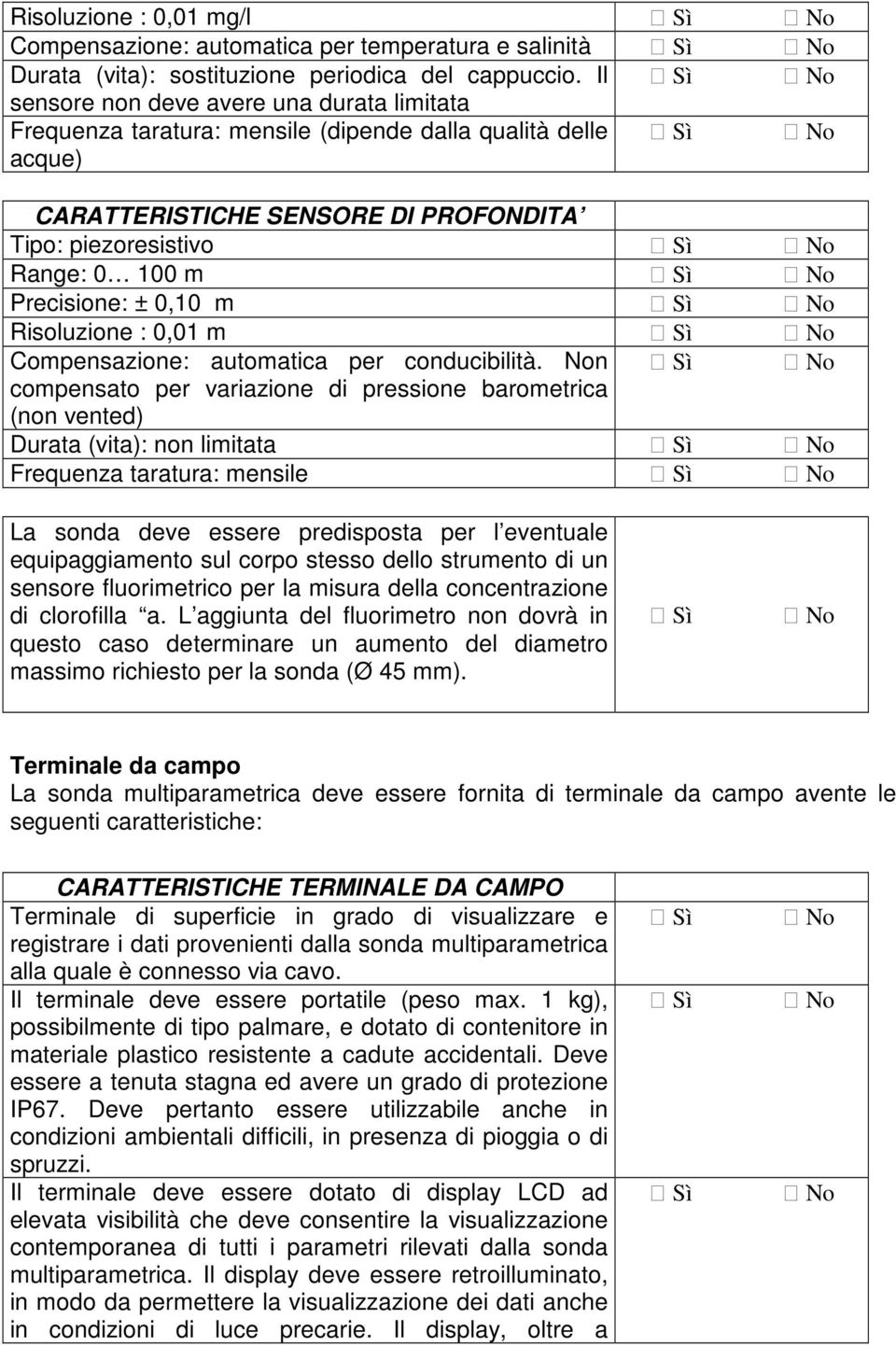 0,10 m Risoluzione : 0,01 m Compensazione: automatica per conducibilità.