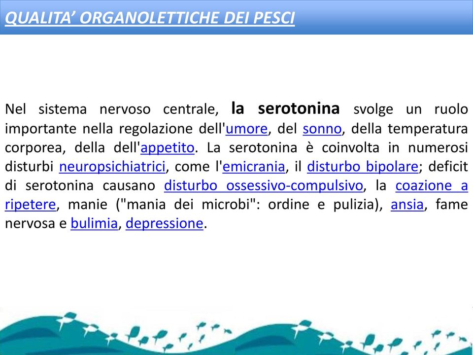 La serotonina è coinvolta in numerosi disturbi neuropsichiatrici, come l'emicrania, il disturbo bipolare; deficit di