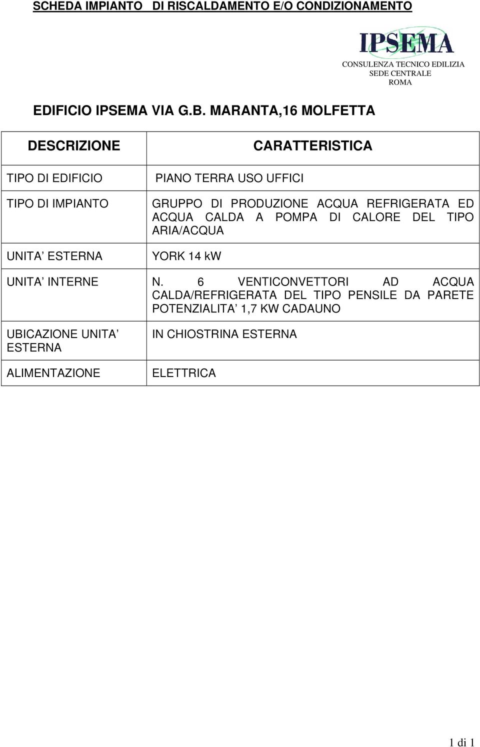 ACQUA REFRIGERATA ED ACQUA CALDA A POMPA DI CALORE DEL TIPO ARIA/ACQUA YORK 14 kw UNITA INTERNE N.