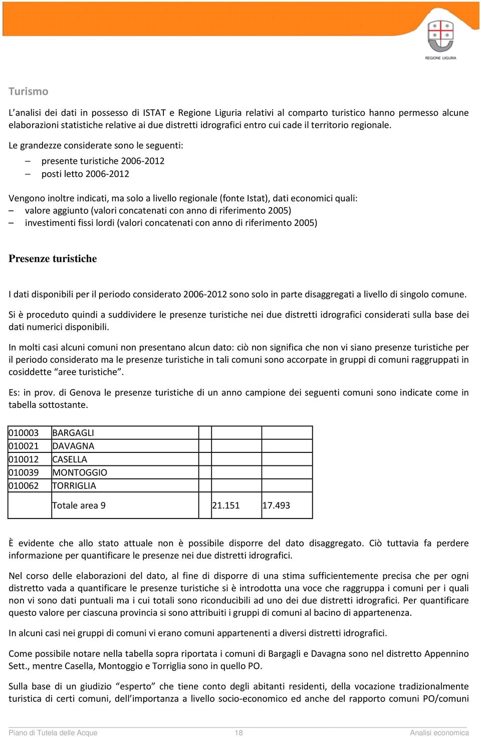 Le grandezze considerate sono le seguenti: presente turistiche 2006-2012 posti letto 2006-2012 Vengono inoltre indicati, ma solo a livello regionale (fonte Istat), dati economici quali: valore