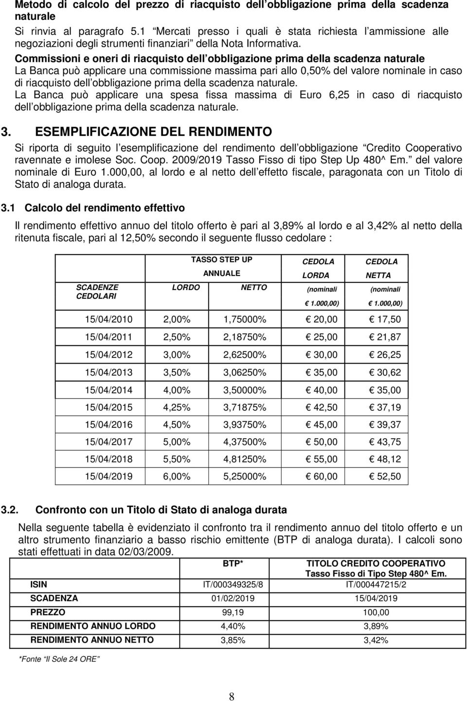 Commissioni e oneri di riacquisto dell obbligazione prima della scadenza naturale La Banca può applicare una commissione massima pari allo 0,50% del valore nominale in caso di riacquisto dell