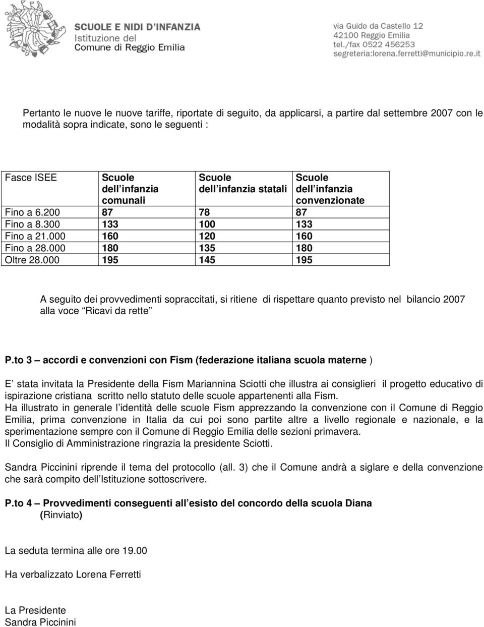 000 195 145 195 convenzionate A seguito dei provvedimenti sopraccitati, si ritiene di rispettare quanto previsto nel bilancio 2007 alla voce Ricavi da rette P.