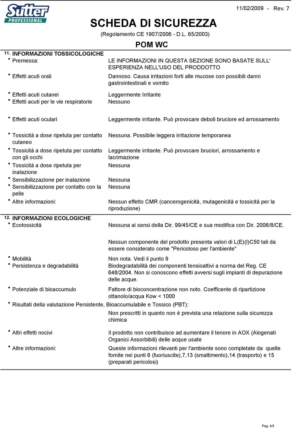 dose ripetuta per contatto cutaneo Tossicità a dose ripetuta per contatto con gli occhi Tossicità a dose ripetuta per inalazione Sensibilizzazione per inalazione Sensibilizzazione per contatto con la