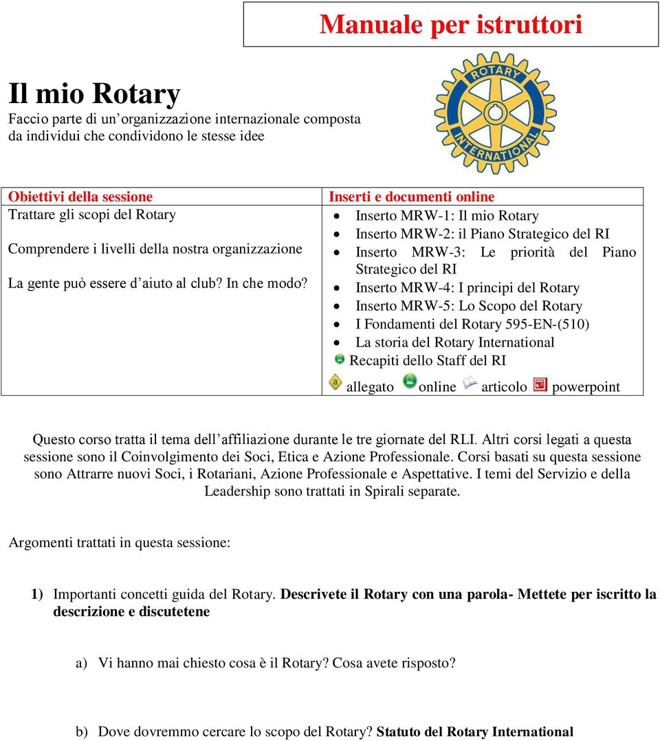 Inserti e documenti online Inserto MRW-1: Il mio Rotary Inserto MRW-2: il Piano Strategico del RI Inserto MRW-3: Le priorità del Piano Strategico del RI Inserto MRW-4: I principi del Rotary Inserto