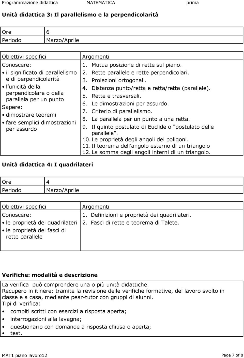 Distanza punto/retta e retta/retta (parallele). 5. Rette e trasversali. 6. Le dimostrazioni per assurdo. 7. Criterio di parallelismo. 8. La parallela per un punto a una retta. 9.