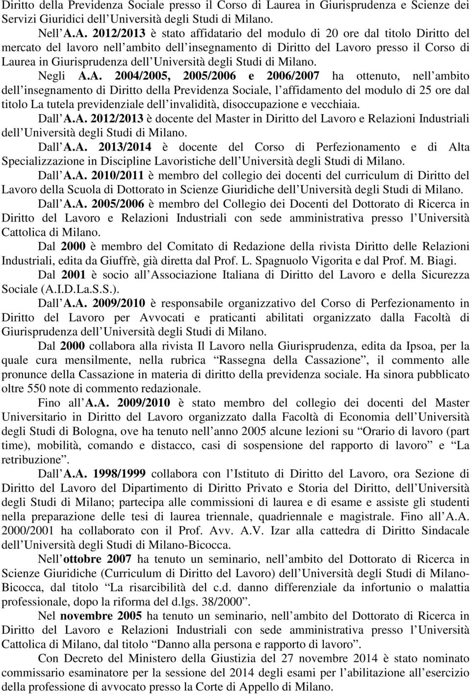 Università degli Studi di Milano. Negli A.