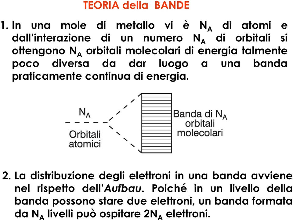 orbitali molecolari di energia talmente poco diversa da dar luogo a una banda praticamente continua di energia.