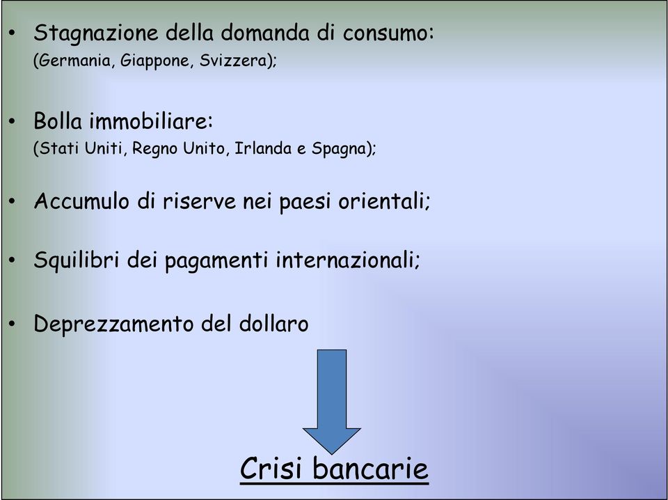 Irlanda e Spagna); Accumulo di riserve nei paesi orientali;