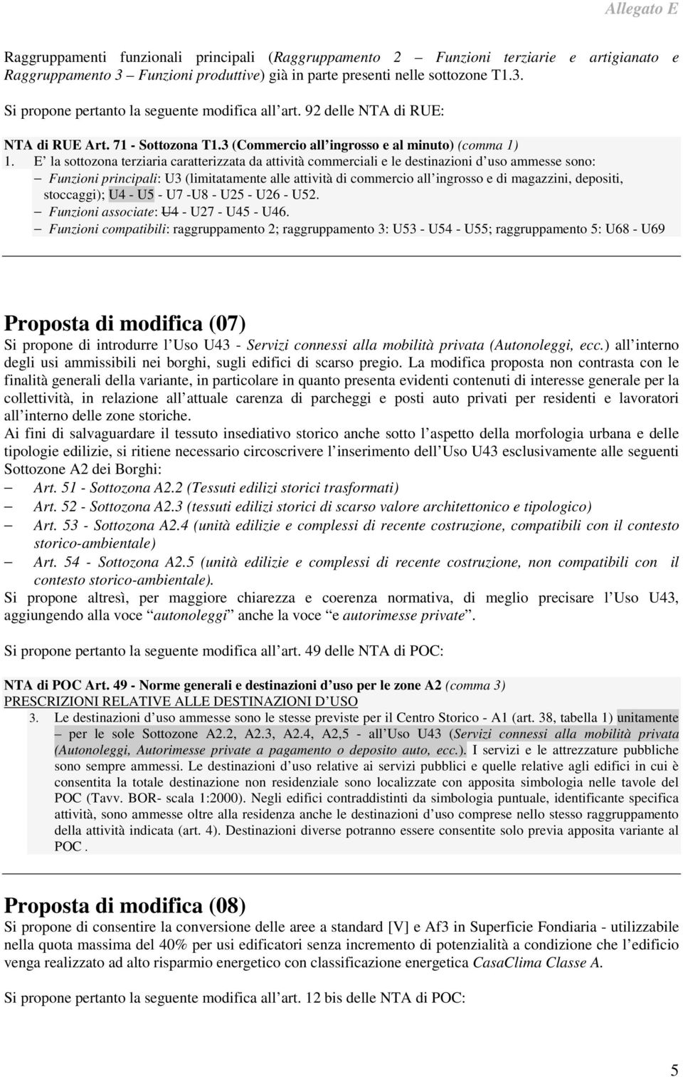 E la sottozona terziaria caratterizzata da attività commerciali e le destinazioni d uso ammesse sono: Funzioni principali: U3 (limitatamente alle attività di commercio all ingrosso e di magazzini,