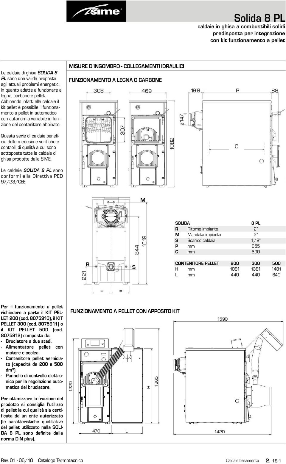 MISURE D INGOMBRO - COLLEGAMENTI IDRAULICI FUNZIONAMENTO A LEGNA O CARBONE Questa serie di caldaie beneficia delle medesime verifiche e controlli di qualità a cui sono sottoposte tutte le caldaie di