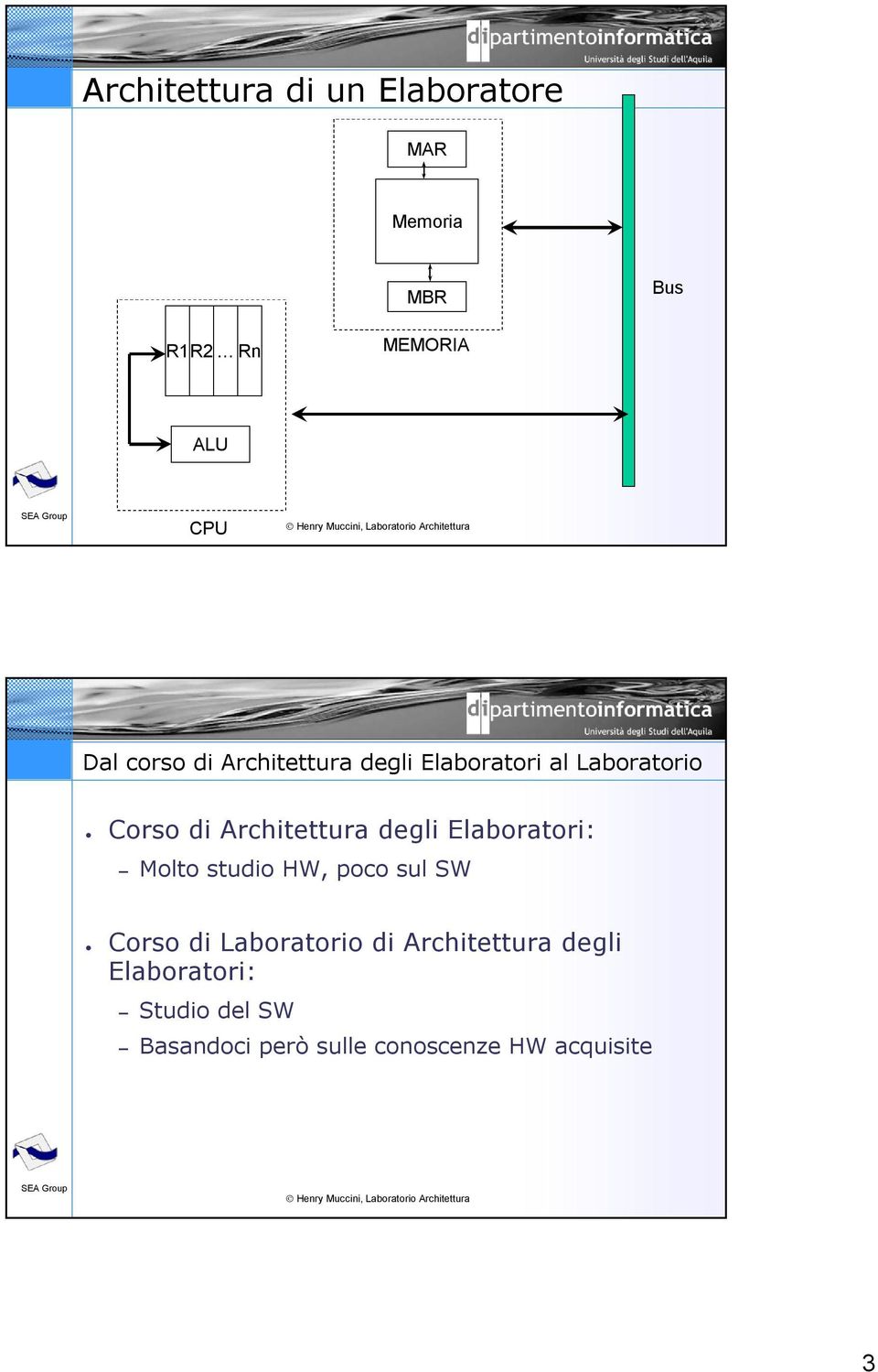 degli Elaboratori: Molto studio HW, poco sul SW Corso di Laboratorio di