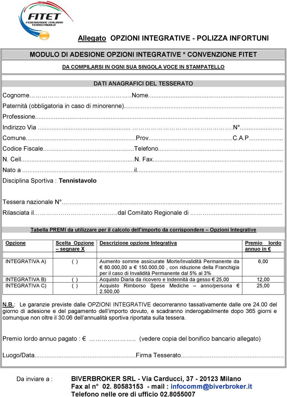 .. Disciplina Sportiva : Tennistavolo Tessera nazionale N.... Rilasciata il..dal Comitato Regionale di.