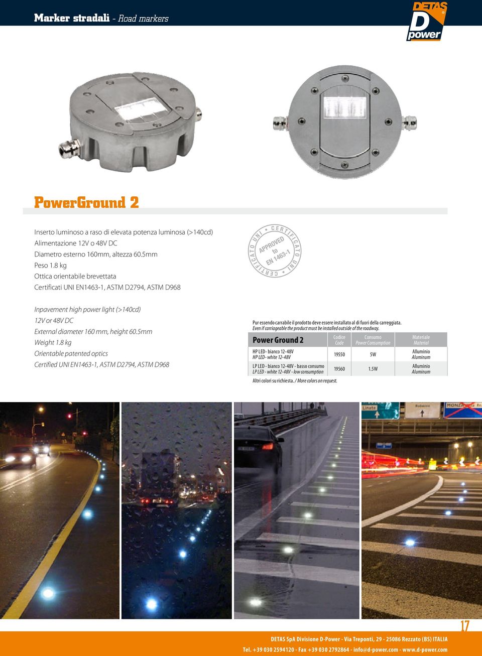 8 kg Orientable patented optics Certified UNI EN1463-1, ASTM D2794, ASTM D968 Pur essendo carrabile il prodotto deve essere installato al di fuori della carreggiata.