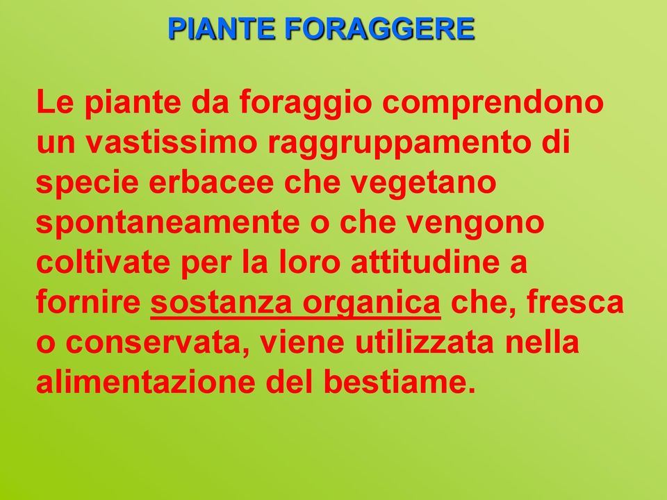 vengono coltivate per la loro attitudine a fornire sostanza organica